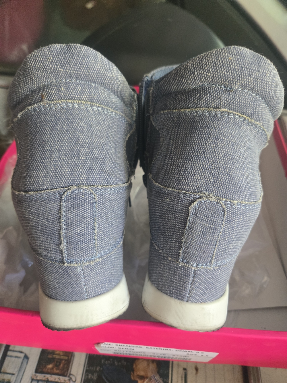 Denim Blue High-Top Sneakers with Gold 'SLAY' Hardware - Picture 3 of 4